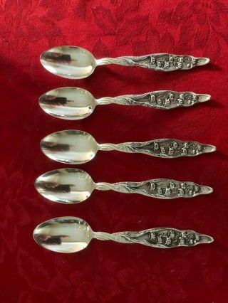 5 Antique Whiting Gorham Sterling Silver " Lily Of The Valley " Tea Spoons 5 3/8 "