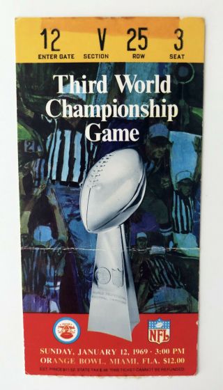 1969 Bowl Iii Ticket Stub: Jets Vs Colts