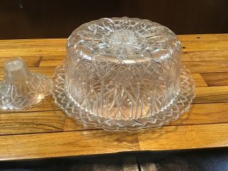 Vtg Mid Century Acrylic Layer Cake Plate Covered Keeper Carrier Clear Faceted
