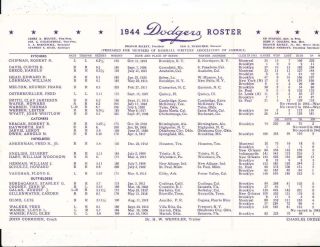 1944 Brooklyn dodgers spring Training Roster em 2
