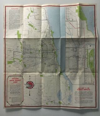 Vintage 1946 Chicago Rapid Transit Map Cta
