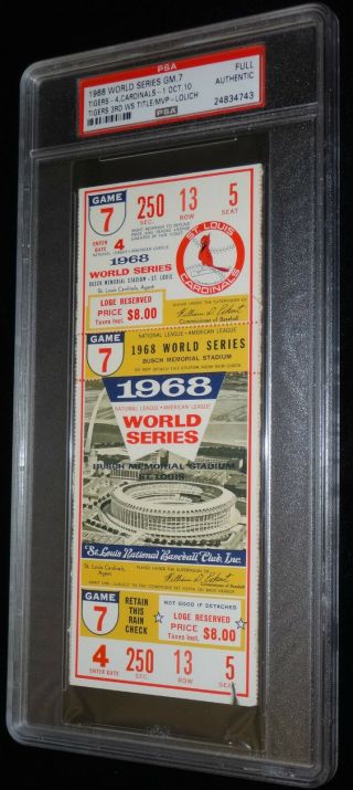 1968 World Series Game 7 Full Ticket Detroit Tigers Clinch 3rd Title Psa Rare