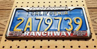 Vintage Metal Dealer License Plate Frame Ranchway Chevy Chevrolet Porterville Ca