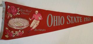 Early Osu Ohio State Buckeyes Rose Bowl Classi Football Pennant Woody Hayes 1958