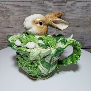 Vintage Kaldun & Bogle Handpainted Bunny Cabbage Teapot