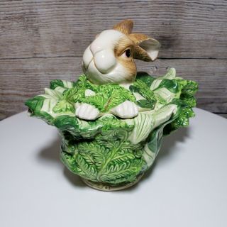 Vintage Kaldun & Bogle Handpainted Bunny Cabbage Teapot 2
