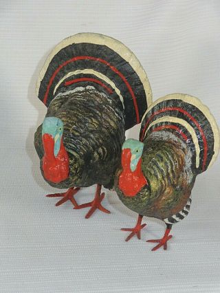 Antique Germany Paper Mache Turkey Candy Containers With Metal Feet