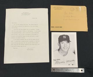 1962 Jeff Randall’s Mickey Mantle Fan Club Letter 5x7 Photo And Envelope