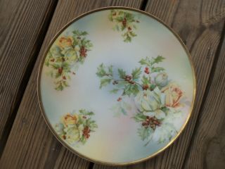 Antique Royal Rudolstadt Prussia Plate White Roses And Christmas Holly