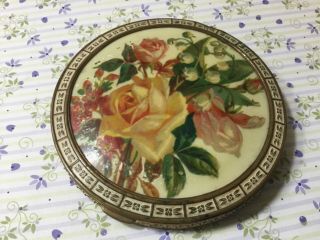 Vintage Round Compact Flowers Both Sides Roses Lily Of The Valley Mirror Usa