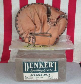 Vintage 1950s Denkert Leather Catchers Mitt Baseball Glove Del Crandall Orig.  Box