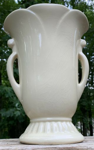 Vtg Art Deco Mid Century Modern Off White Egg Shell Vase Ceramic Usa Pottery