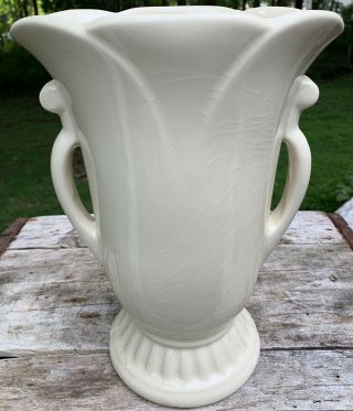 Vtg Art Deco Mid Century Modern Off White Egg Shell Vase Ceramic USA Pottery 2