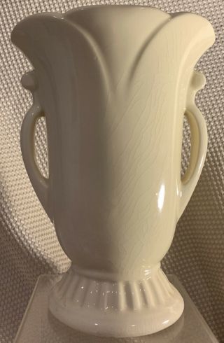 Vtg Art Deco Mid Century Modern Off White Egg Shell Vase Ceramic USA Pottery 3