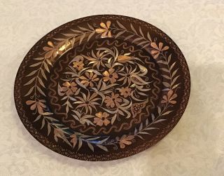 Vintage Copper Etched Plate Wall Hanging 9” Floral Pattern Turkey