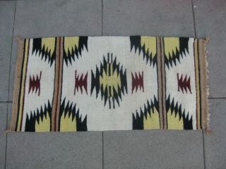 Antique Navajo Native American Indian Chinle Geometric Woven Wool Rug Textile