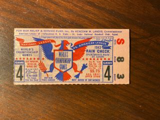 1943 World Series Ticket Game 4 Yankees Vs St Louis Cardinals Sportman 