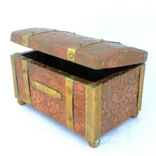 Antique Arts & Crafts Copper And Brass English Tea Caddy Canister Chest