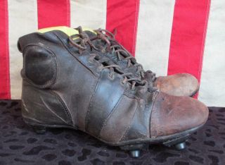 Vintage 1920s Brown Leather Soccer Football Boots Rugby Shoes Cleats Antique