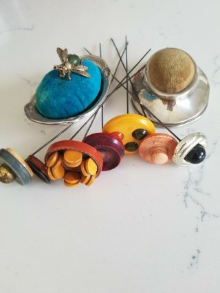 Vintage & Antique Sterling Silver Pin Cushions & Hat Pins.