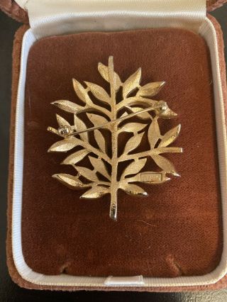 ESTATE Vtg SIGNED Crown TRIFARI Amber ENAMEL Tree Of LIFE Brooch PIN 2
