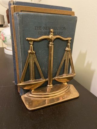 Vintage Solid Brass Book Ends Legal Lawyer Scales Of Justice