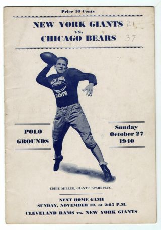 Chicago Bears Vs York Giants Vintage 1940 Nfl Program (polo Grounds Ny)