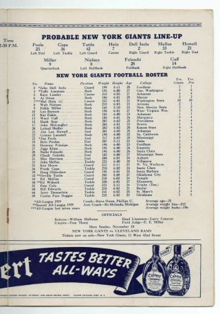 Chicago Bears vs York Giants Vintage 1940 NFL Program (Polo Grounds NY) 3