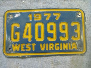 Vintage 1977 West Virginia Wv Motorcycle License Plate G40993
