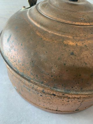 Vintage Large Copper Tea Kettle Wood Handle And Lid Knob Patina Rustic Farmhouse 3
