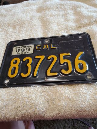 Black 1960’s California Motorcycle License Plate 69 Tag