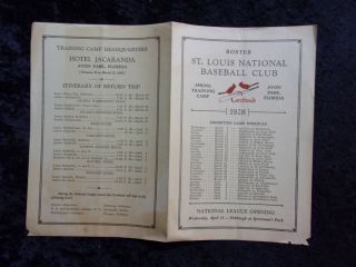 Vintage 1928 St.  Louis Cardinals Baseball Player Roster Training Schedule 627