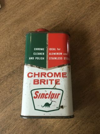 Vintage Sinclair Refining Oil Co Chrome Brite Polish Half Pint Tin Can 565c - 8