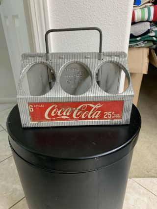 Vintage Coca Cola Coke Aluminum Metal Drink Carrier 6 - Pack Bottle Caddy