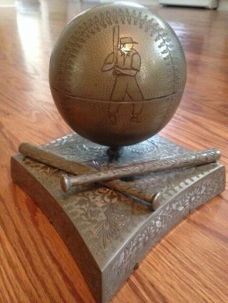 Vintage Ornate Baseball Music Box 1908 Take Me Out To Ballgame Figural Trophy
