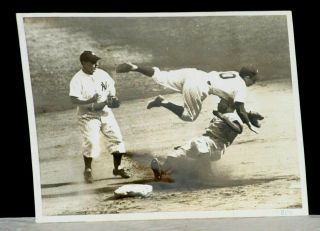 1947 World Series Game 6,  Jackie Robinson & Phil Rizzuto,  Action Photo At 2nd
