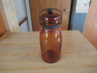 Antique Globe Amber Glass Fruit Jar " Patented May 25,  1886 "