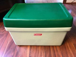 Vintage 1970 Coleman Cooler Chest Plastic White W Green Lid Metal Bottle Openers
