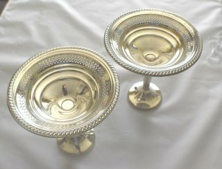 2 Weighted Sterling Silver Pierced Compote Candy Dishes Polished V.  G.  Cond.