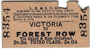 Railway Ticket: London Brighton & S.  C.  : Victoria To Forest Row,  1920