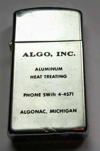 Vintage Algo Inc Advertising Zippo Slim 1960 