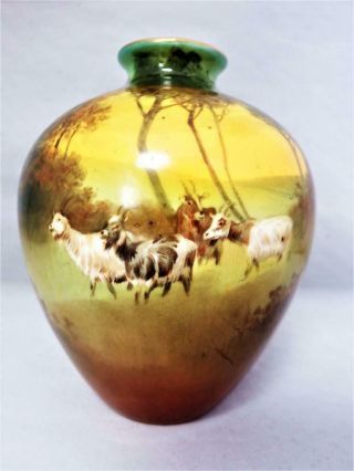 Antique Royal Doulton Porcelain England Hand Painted Goats Vase W Brown 1915