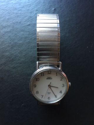 Vintage Men’s Timex Indiglo Watch Dial White Stainless Steel Cr2016 Cell