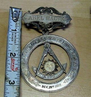ANTIQUE MASONIC SILVER PAST MASTER MEDAL LODGE NO.  50 PRESENTED ABEL HAGUE 1882 2