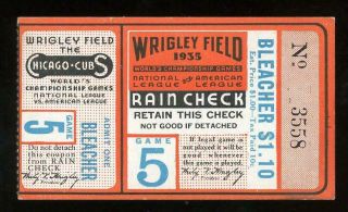 1935 World Series Ticket Stub Gm 5 Cubs & Tigers - Klein Hr