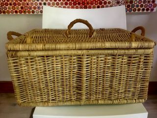 Vintage Wicker Rattan Suitcase Picnic Basket