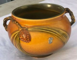 Vintage Roseville Pottery Pinecone 1930 ' s 632 - 4 Bowl Vase Jardiniere 2