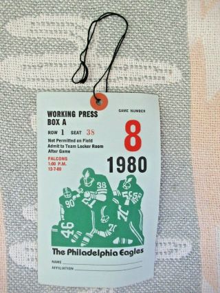 Vintage 1980 Philadelphia Eagles Sideline Press Pass Ticket September 22 1980