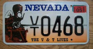 Single Nevada License Plate - 2005 - Vt0468 - The V & T Lives - Steam Railroad