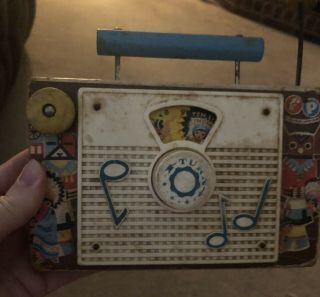 Vintage 1961 Fisher Price Tv Radio Music Box Toy Ten Little Indians